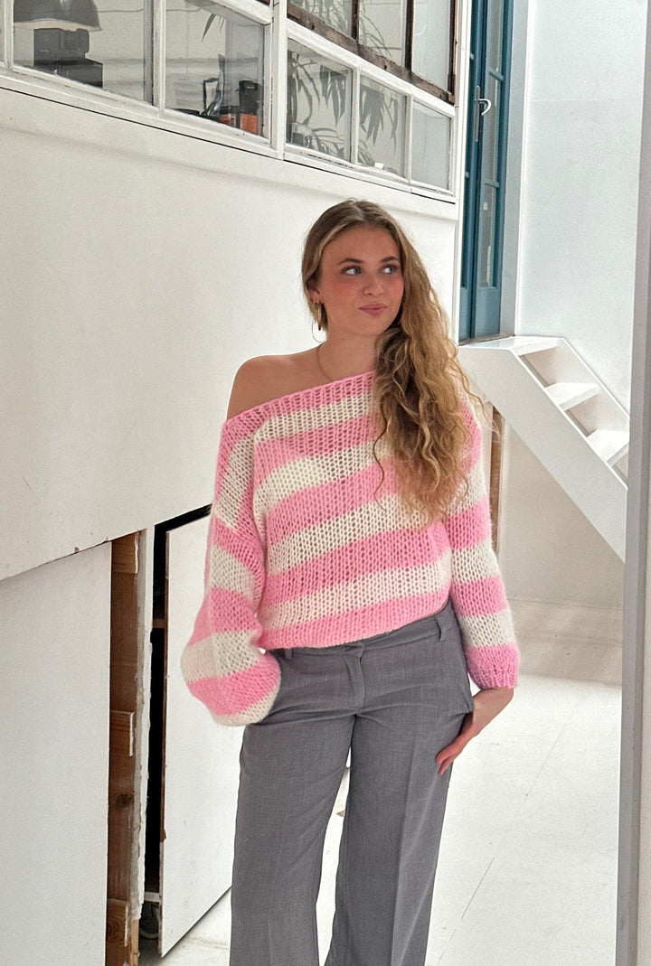 Women’s Knitted Jumper Striped Crew Neck | Oversized