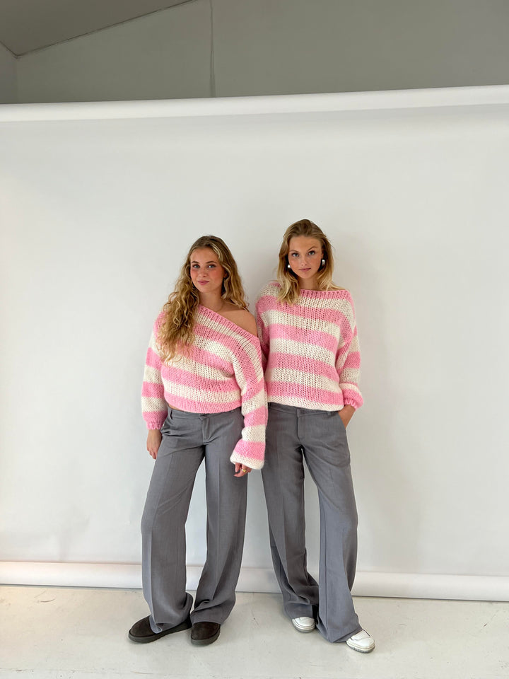 Women’s Knitted Jumper Striped Crew Neck | Oversized
