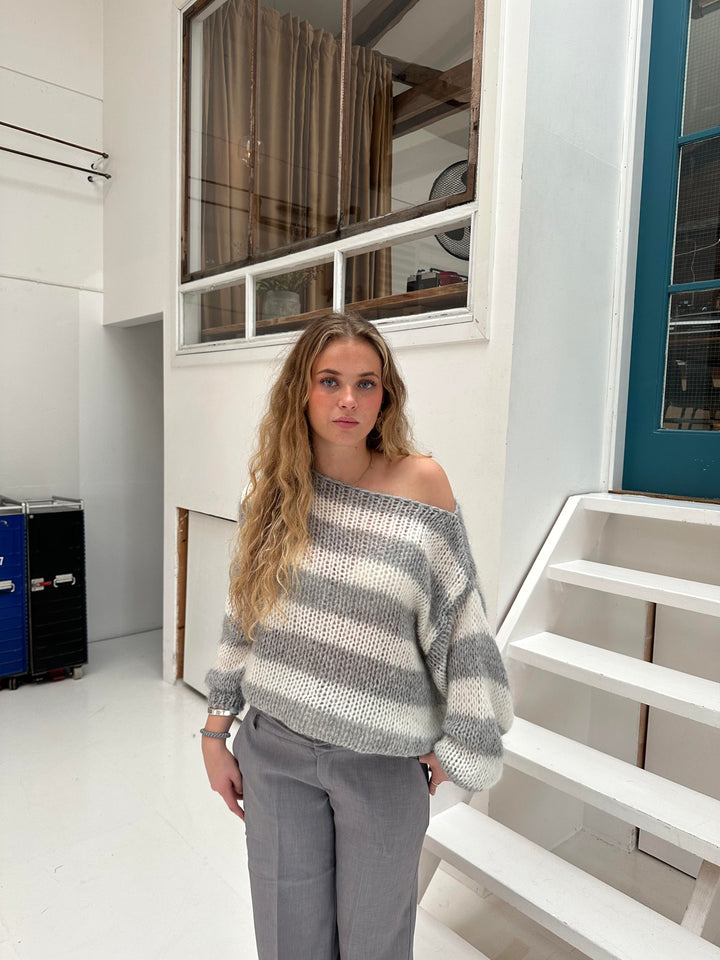 Women’s Knitted Jumper Striped Crew Neck | Oversized