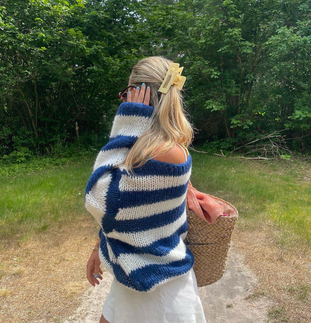 Women’s Knitted Jumper Striped Crew Neck | Oversized