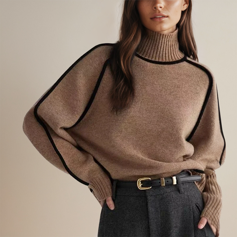 Women's Knitted Jumper Turtleneck Contrast | Trim