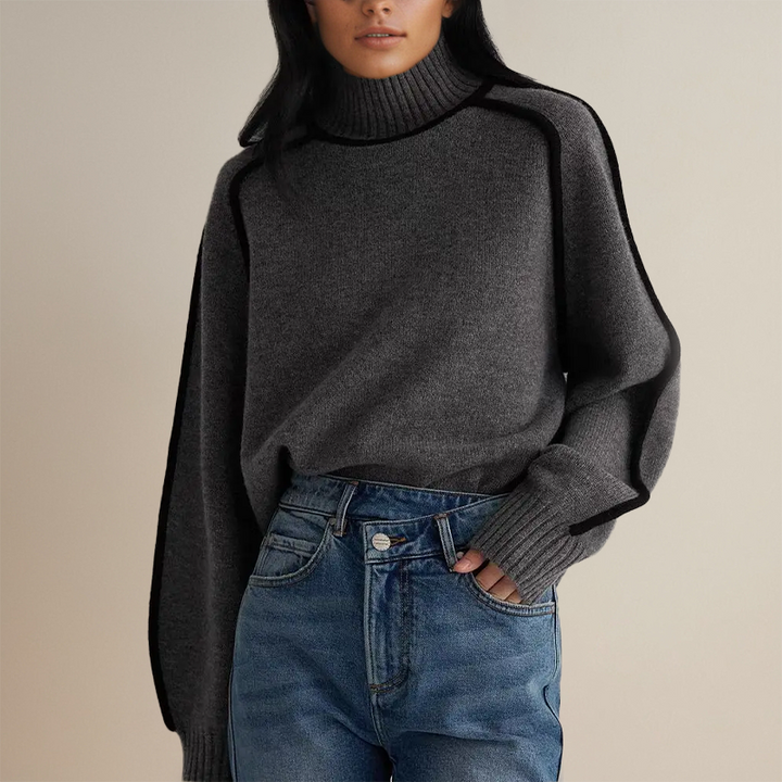 Women's Knitted Jumper Turtleneck Contrast | Trim