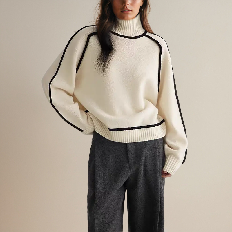 Women's Knitted Jumper Turtleneck Contrast | Trim