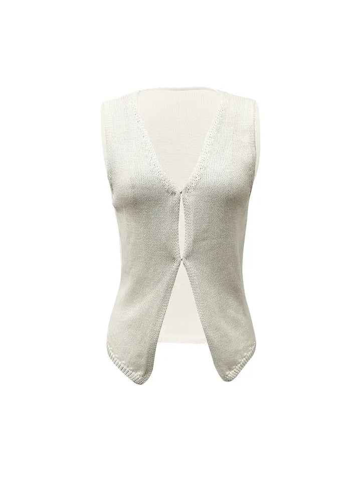 Women's Knitted Vest with Deep V Neck | Sleeveles