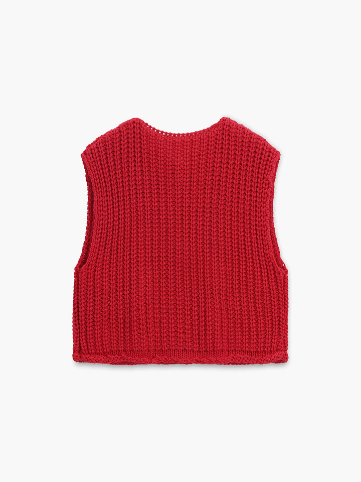 Women's Knitted Vest with Patch Pockets & Button Front | Cropped