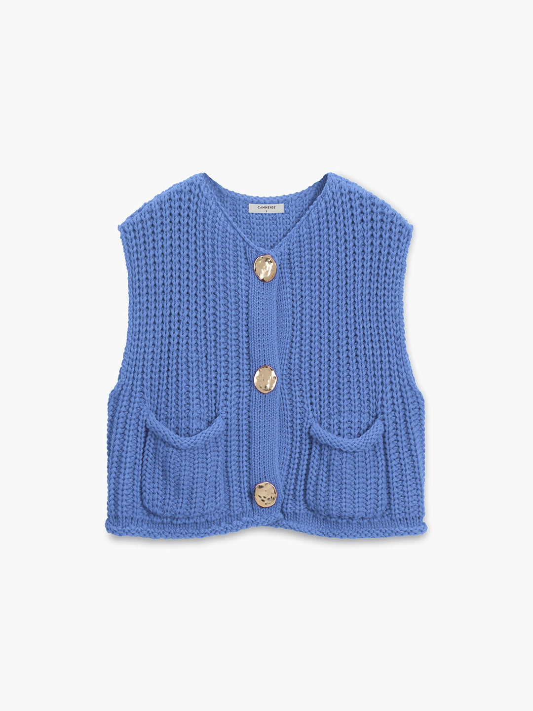 Women's Knitted Vest with Patch Pockets & Button Front | Cropped