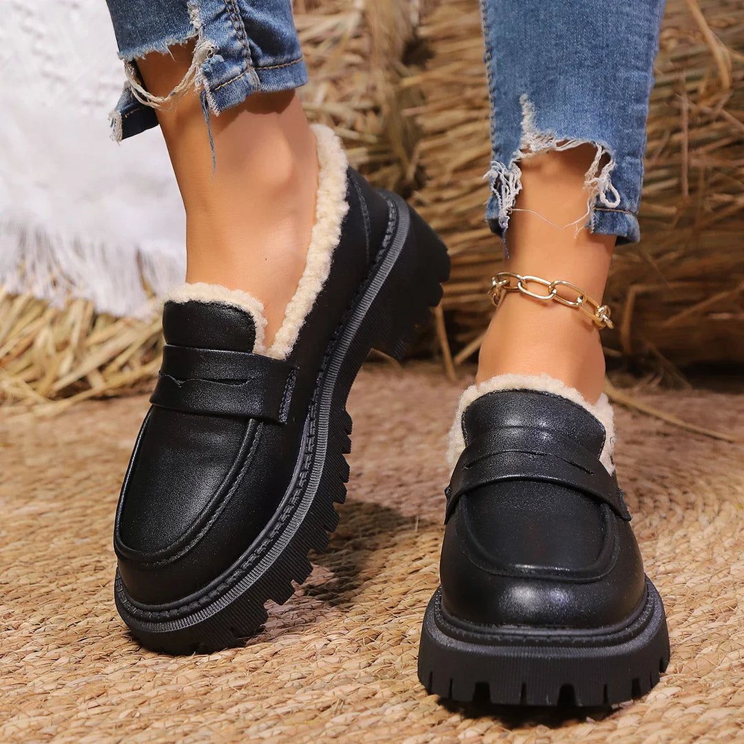 Women's Loafers Platform Slip On with Fluffy Lined | Chunky