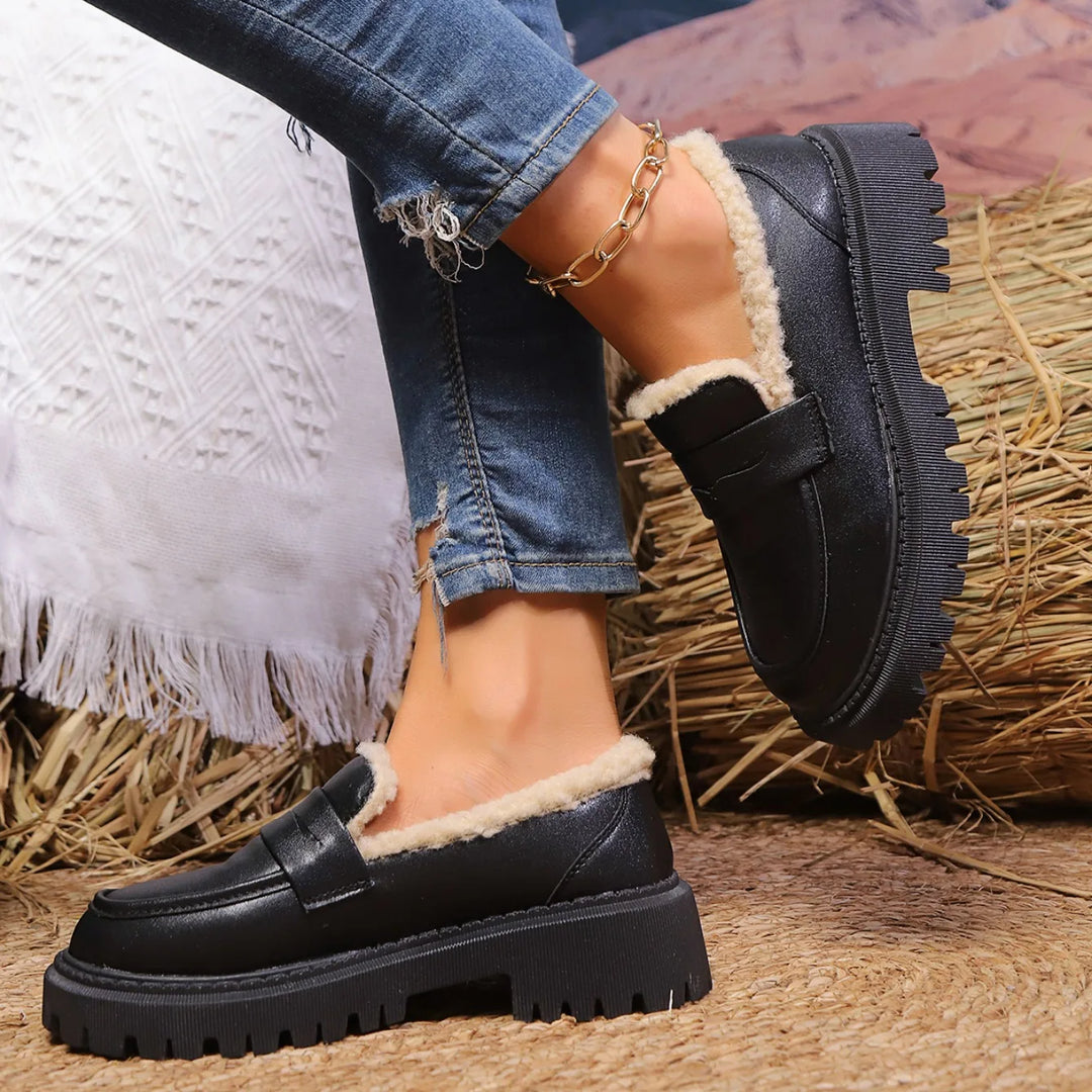 Women's Loafers Platform Slip On with Fluffy Lined | Chunky