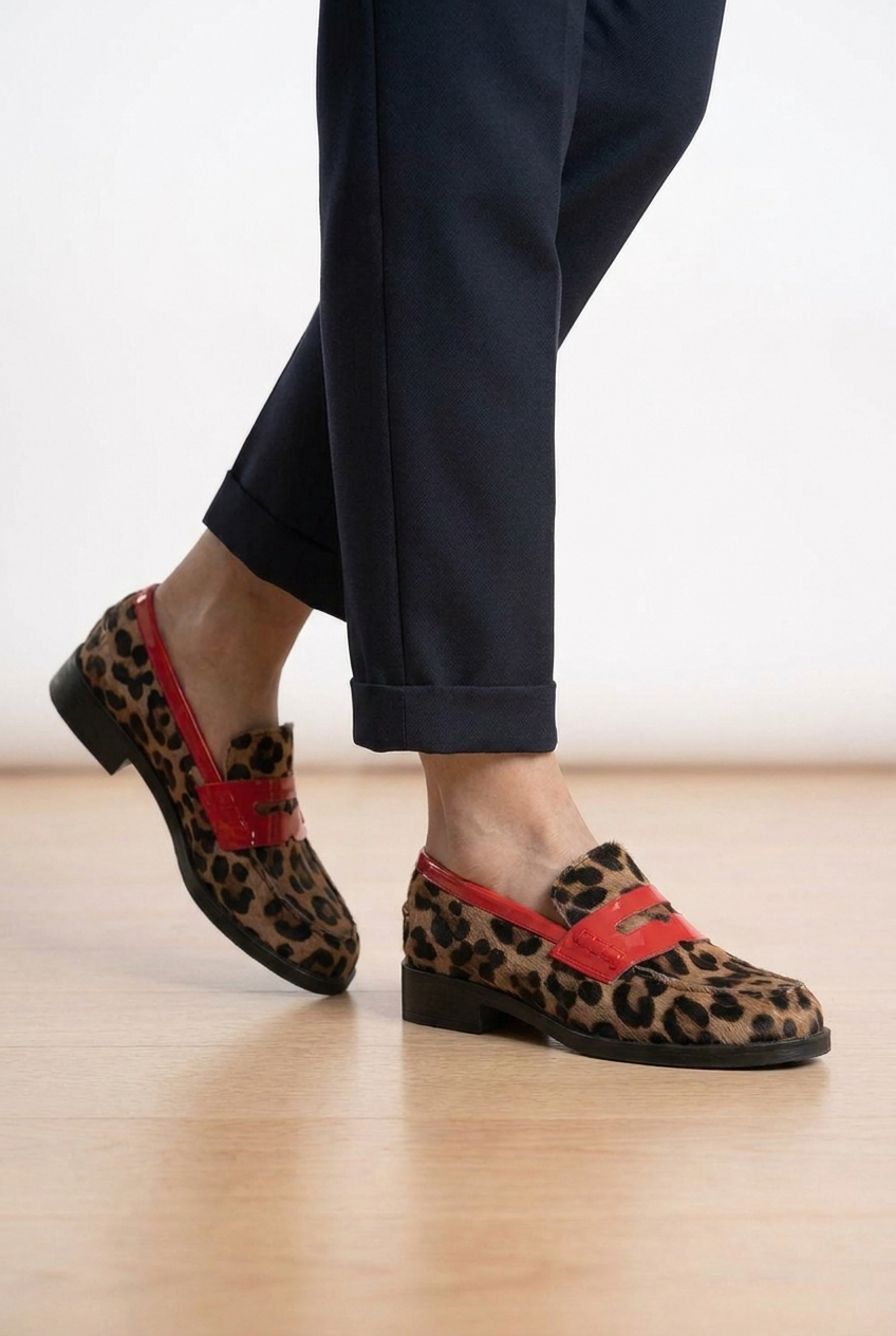 Women's Loafers with Leopard Print & Penny Strap | Platform Sole