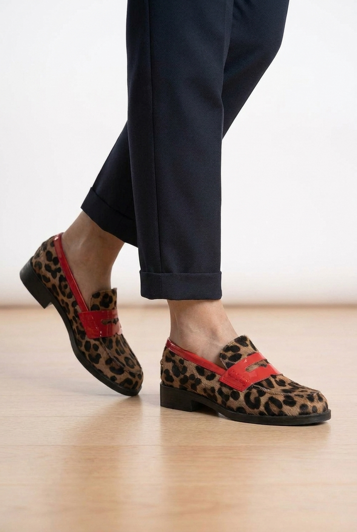 Women's Loafers with Leopard Print & Penny Strap | Platform Sole