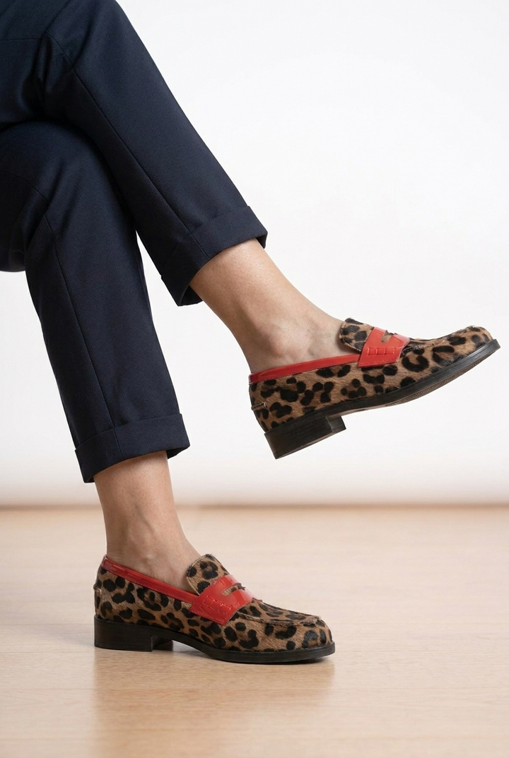 Women's Loafers with Leopard Print & Penny Strap | Platform Sole