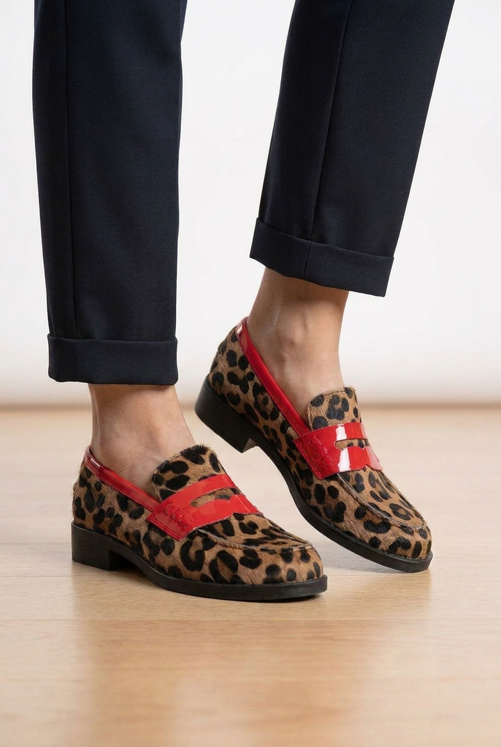 Women's Loafers with Leopard Print & Penny Strap | Platform Sole