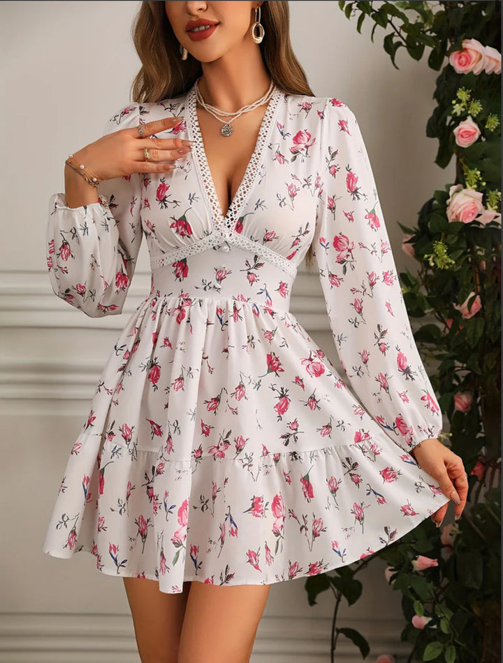 Women's Long Sleeve Dress Floral V-Neck | Mini Style