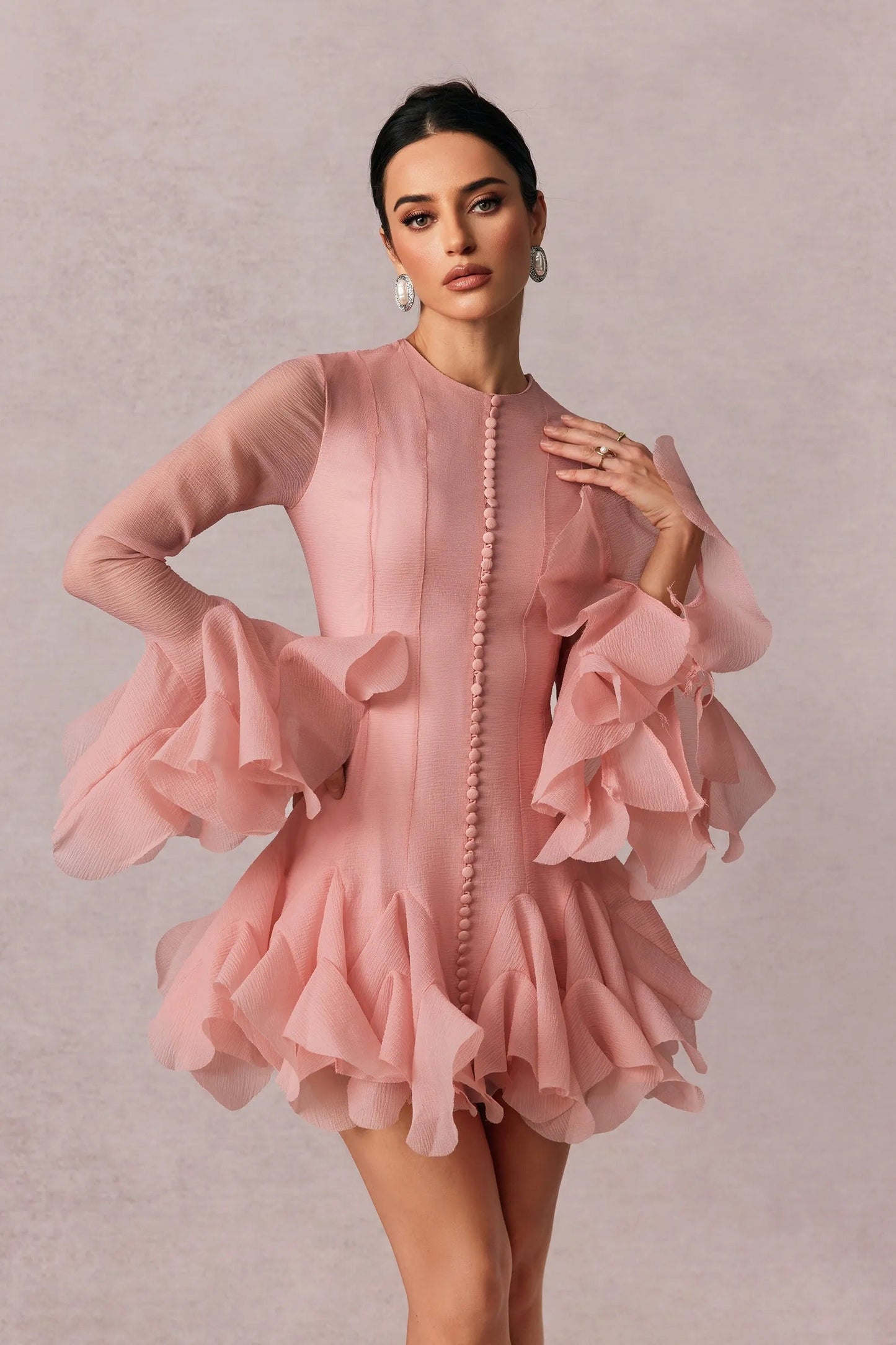 Women’s Long Sleeve Dress Mini With Ruffle Detail | Cocktail