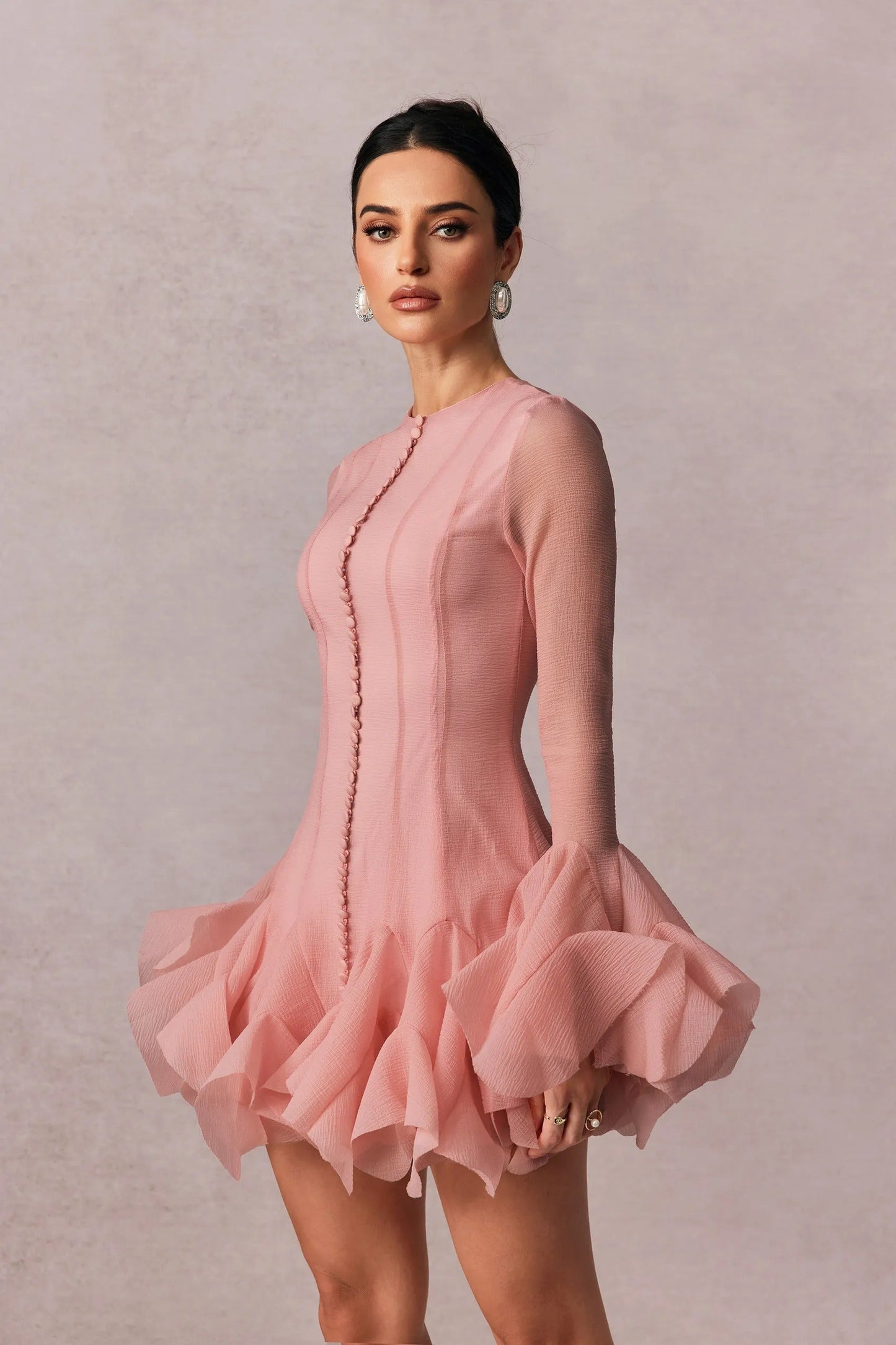 Women’s Long Sleeve Dress Mini With Ruffle Detail | Cocktail