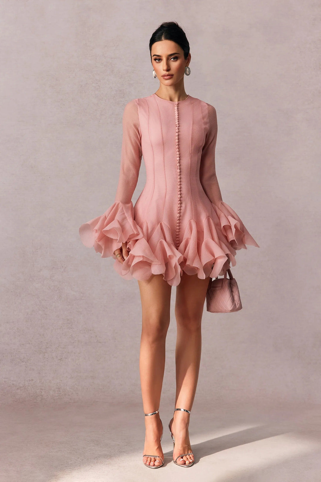 Women’s Long Sleeve Dress Mini With Ruffle Detail | Cocktail