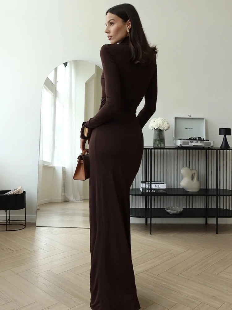 Women's Long Sleeve Maxi Dress High Neck | Formal Evening Party Gown