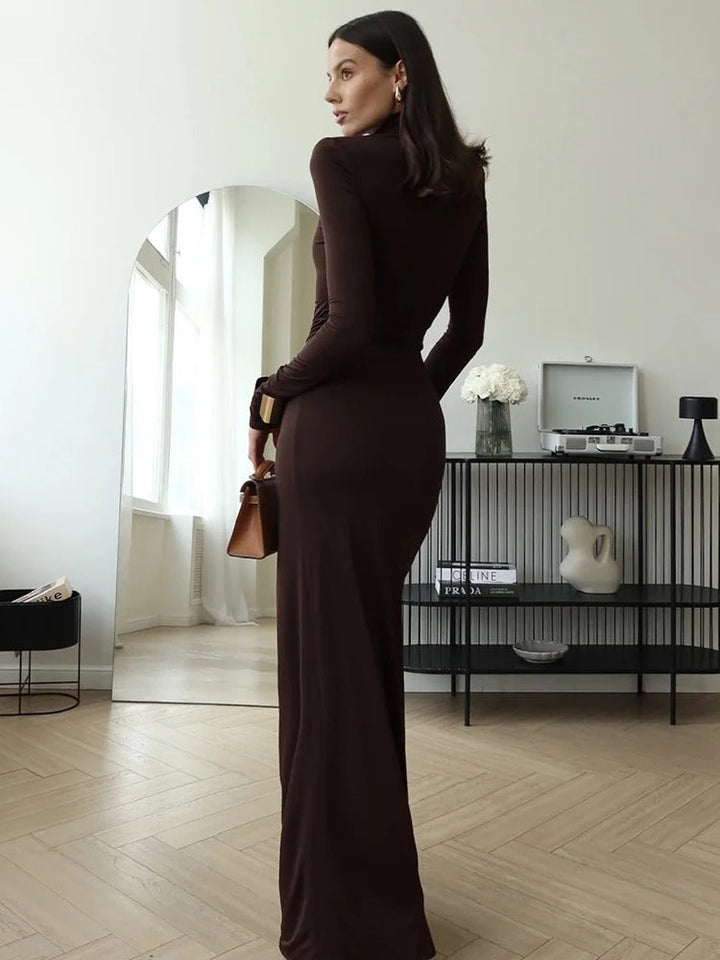 Women's Long Sleeve Maxi Dress High Neck | Formal Evening Party Gown