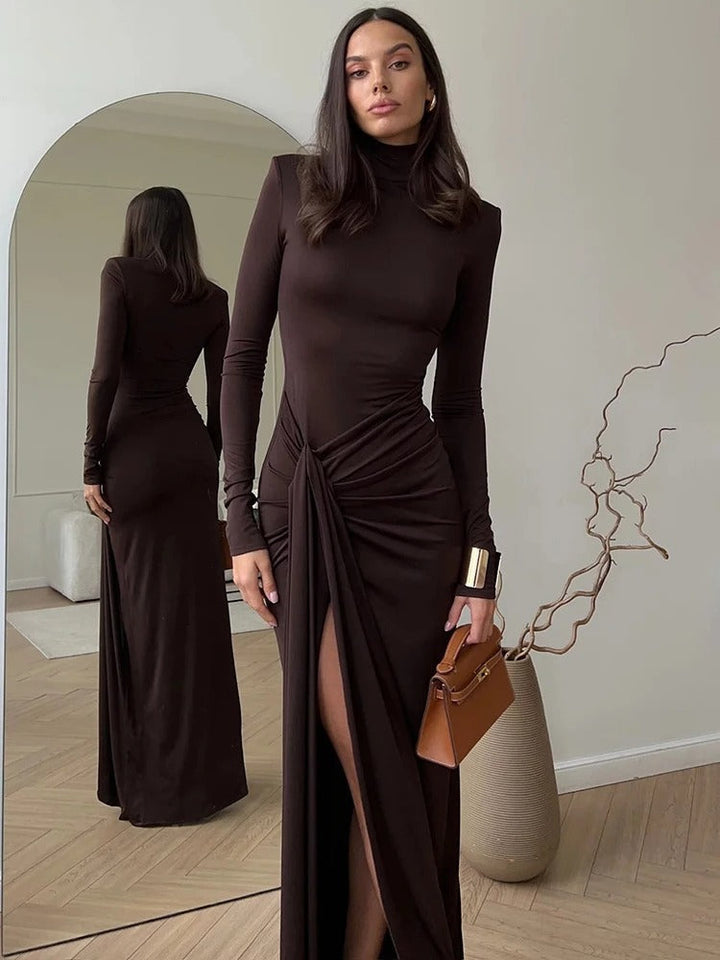 Women's Long Sleeve Maxi Dress High Neck | Formal Evening Party Gown