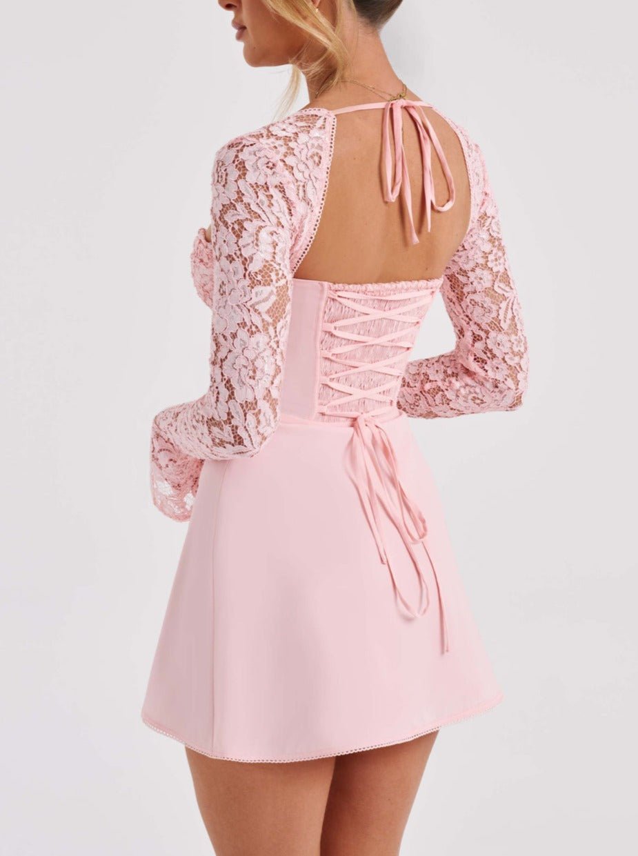 Women's Long Sleeve Mini Dress Corset Back | Party