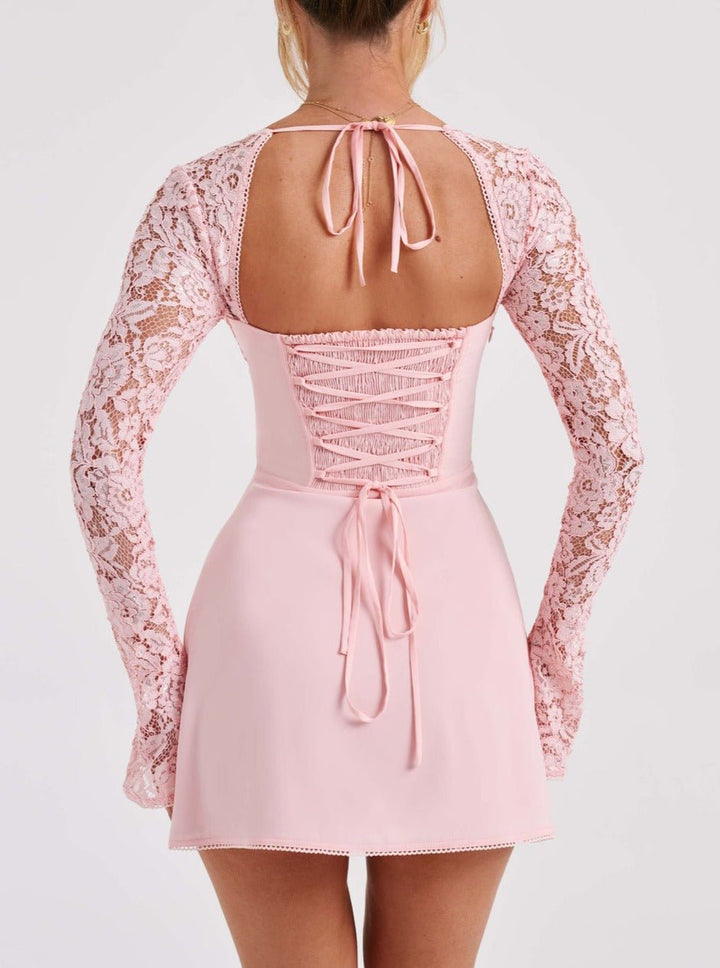 Women's Long Sleeve Mini Dress Corset Back | Party