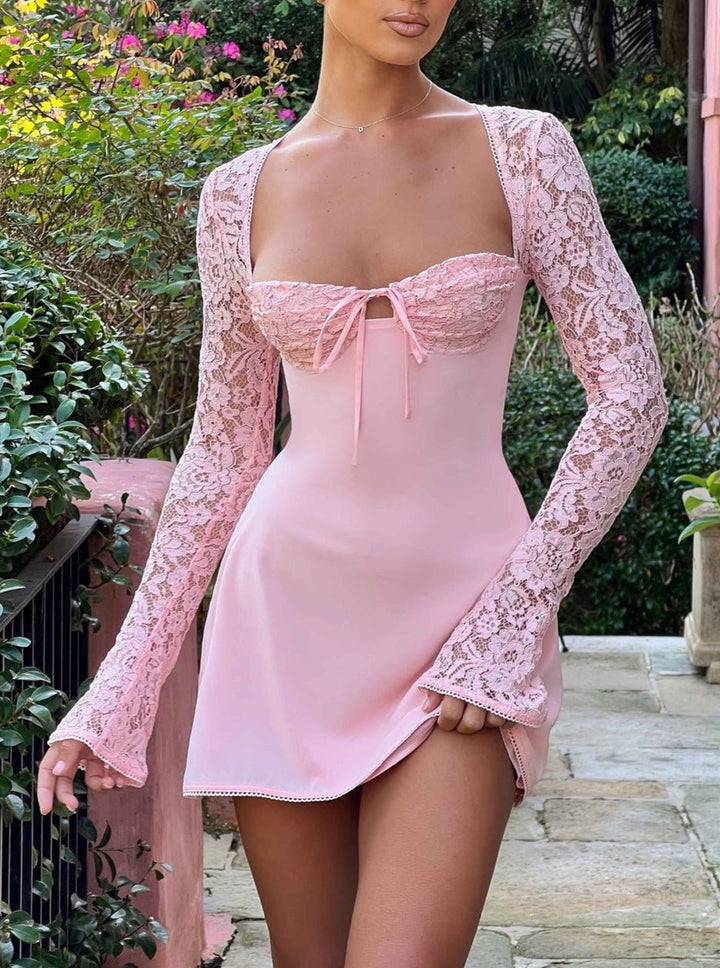 Women's Long Sleeve Mini Dress Corset Back | Party