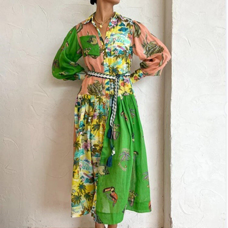 Women's Maxi Dress Long Sleeve Belted | Summer