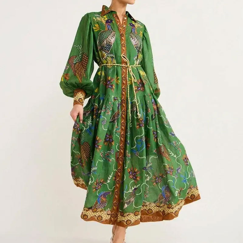 Women's Maxi Dress Long Sleeve Belted | Summer