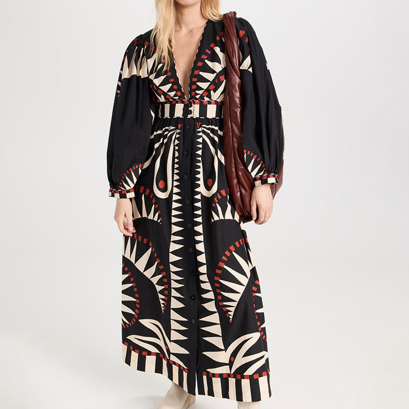 Women's Maxi Dress Long Sleeve Belted | Summer