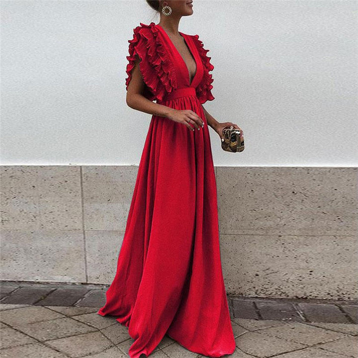 Women's Maxi Dress Ruffle Sleeves | Elegant Evening