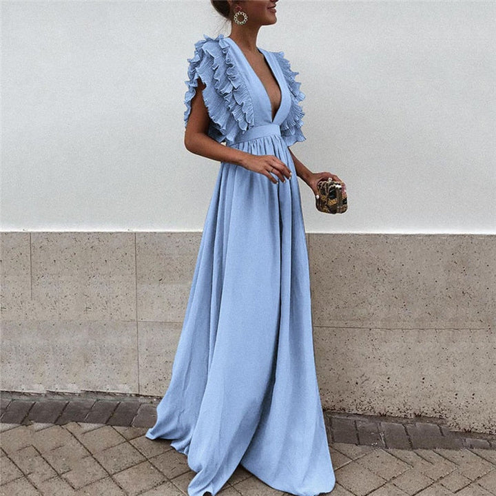 Women's Maxi Dress Ruffle Sleeves | Elegant Evening