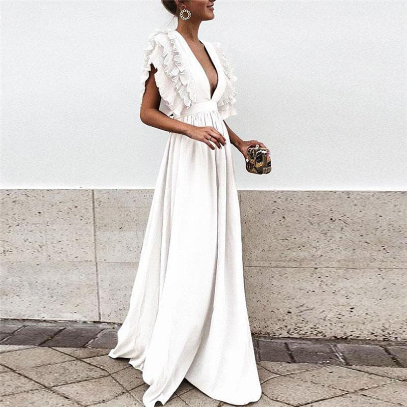 Women's Maxi Dress Ruffle Sleeves | Elegant Evening