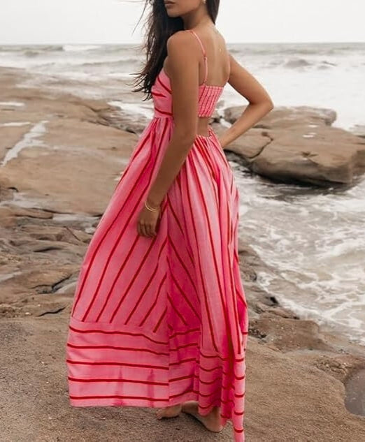 Women's Maxi Dress Striped Design | Sleeveless