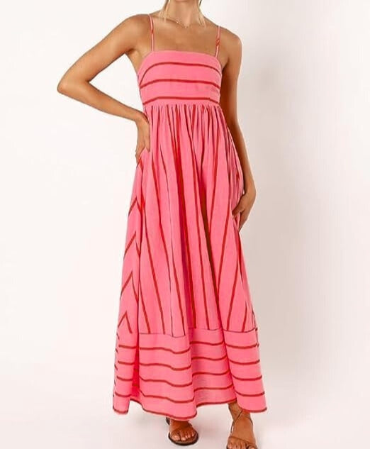Women's Maxi Dress Striped Design | Sleeveless