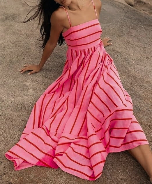 Women's Maxi Dress Striped Design | Sleeveless
