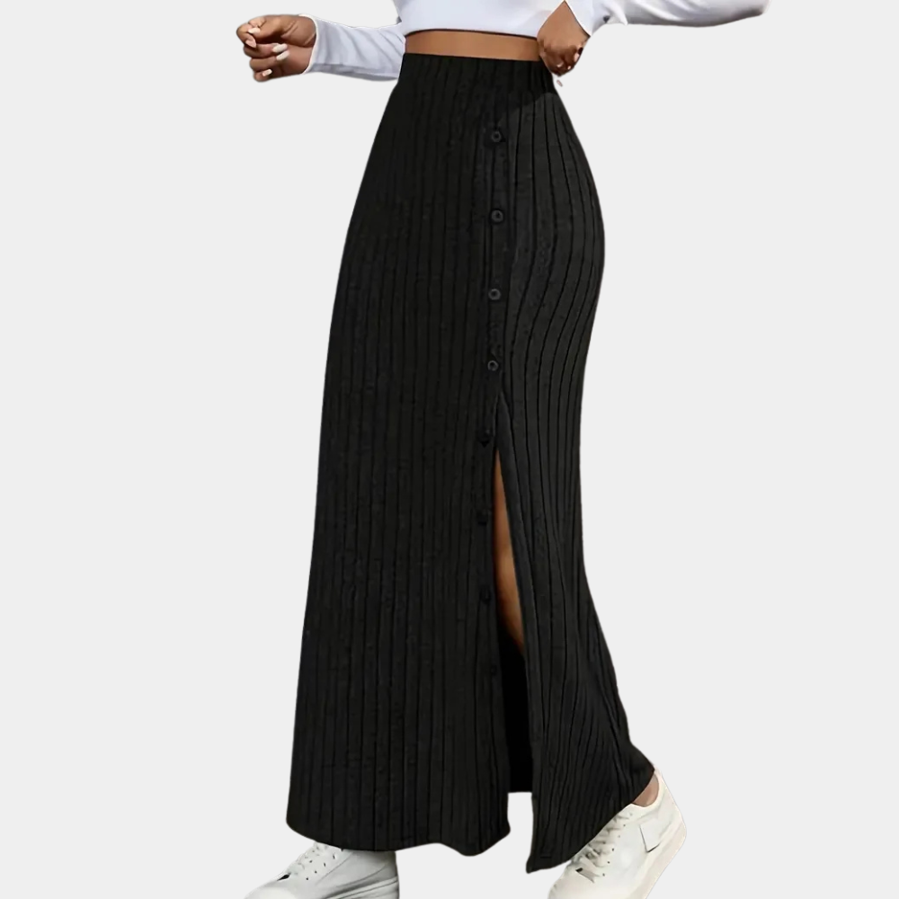 Women's Maxi Skirt Long Fitted | Side Slit Button