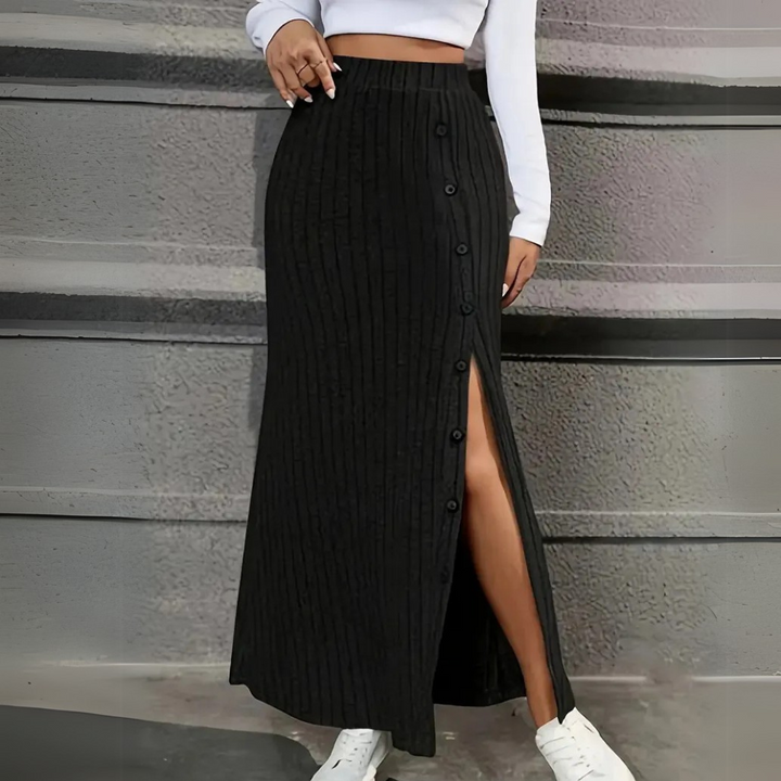 Women's Maxi Skirt Long Fitted | Side Slit Button