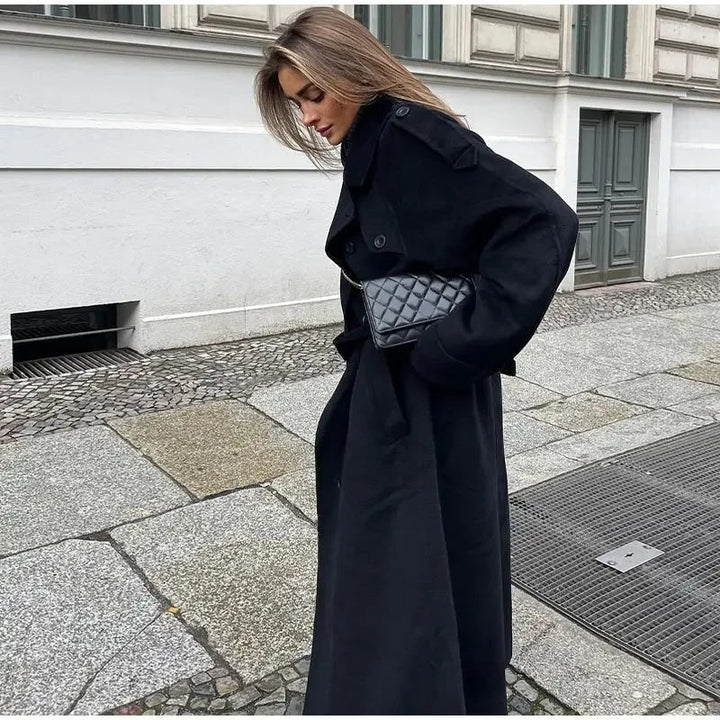 Women's Maxi Trench Coat with Belted Waist | Oversized
