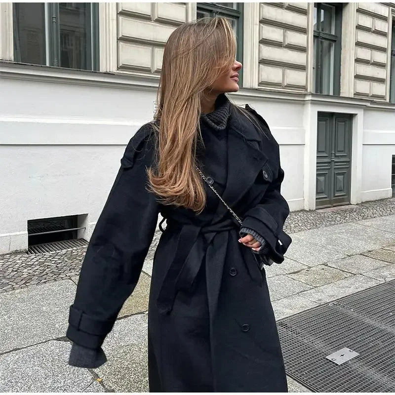 Women's Maxi Trench Coat with Belted Waist | Oversized