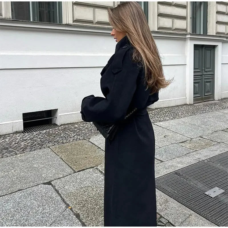 Women's Maxi Trench Coat with Belted Waist | Oversized