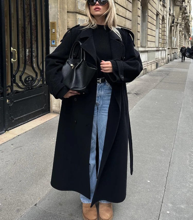 Women's Maxi Trench Coat with Belted Waist | Oversized