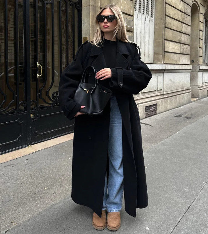 Women's Maxi Trench Coat with Belted Waist | Oversized