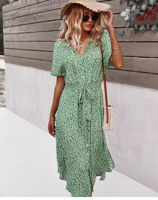 Women's Midi Dress Floral Print | Casual Summer