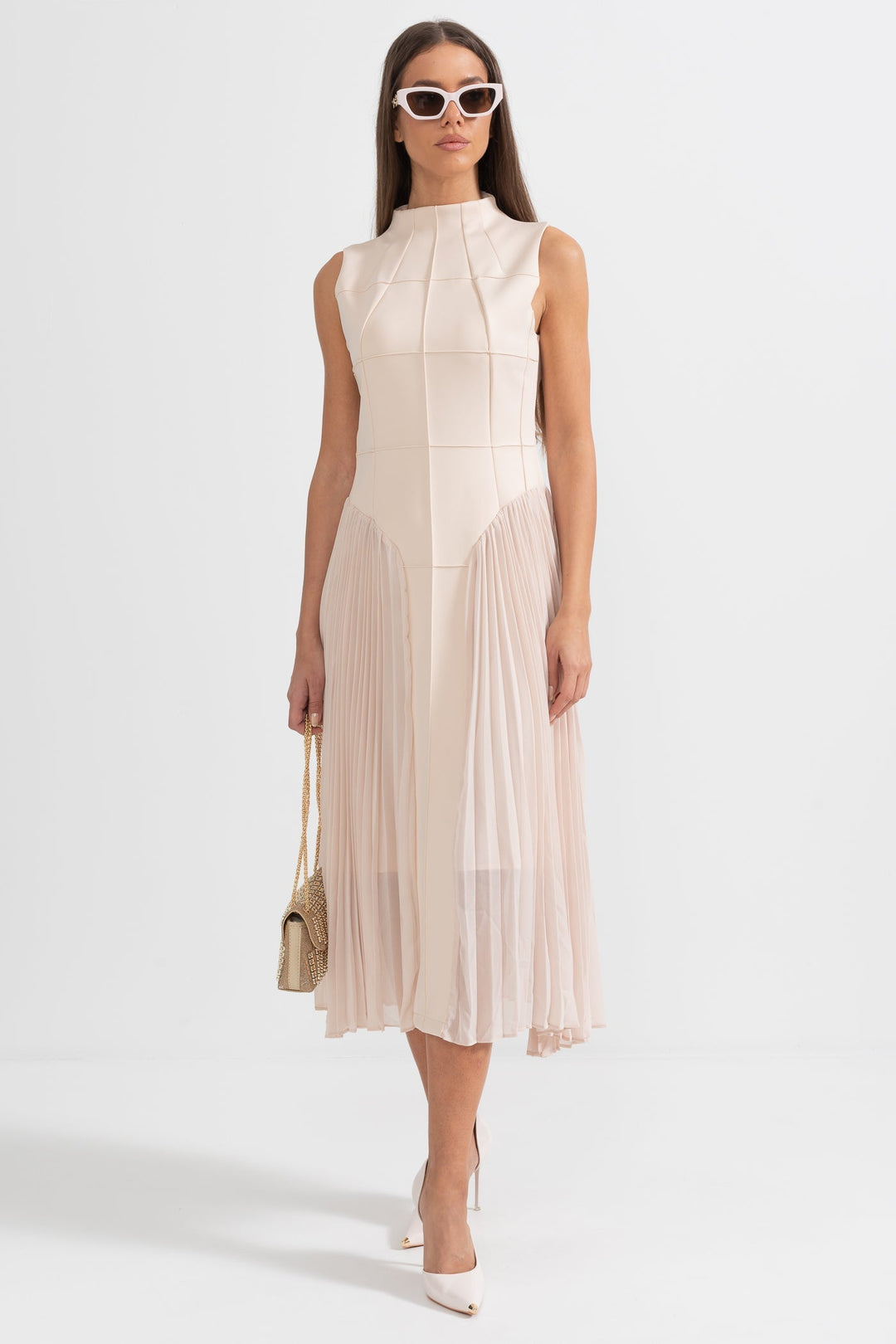 Women's Midi Dress Sleeveless Pleated | Cocktail