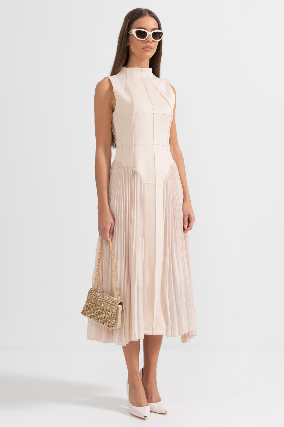 Women's Midi Dress Sleeveless Pleated | Cocktail