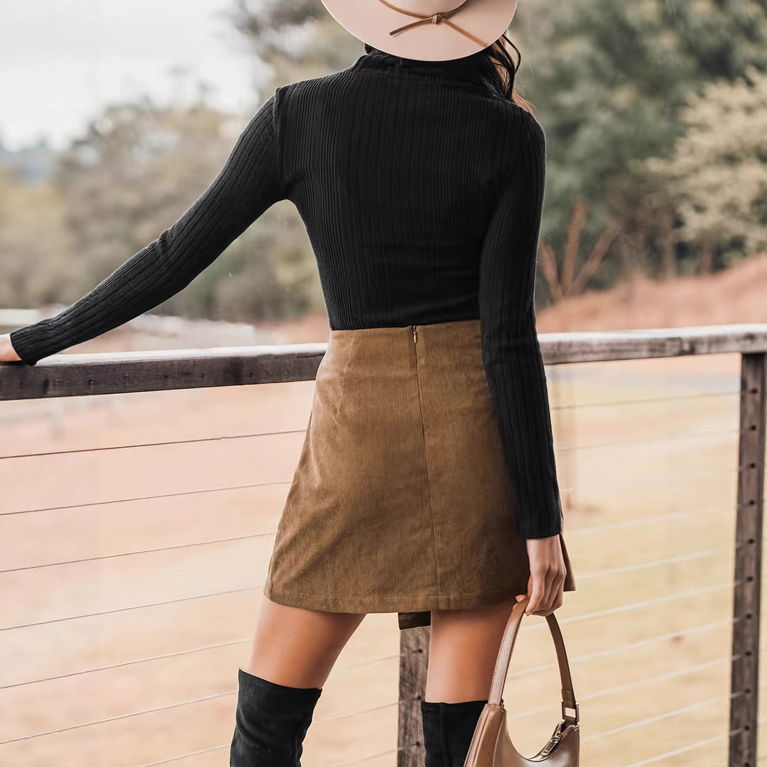 Women's Mini Wrap Suede Skirt with Asymmetric Hem | A Line