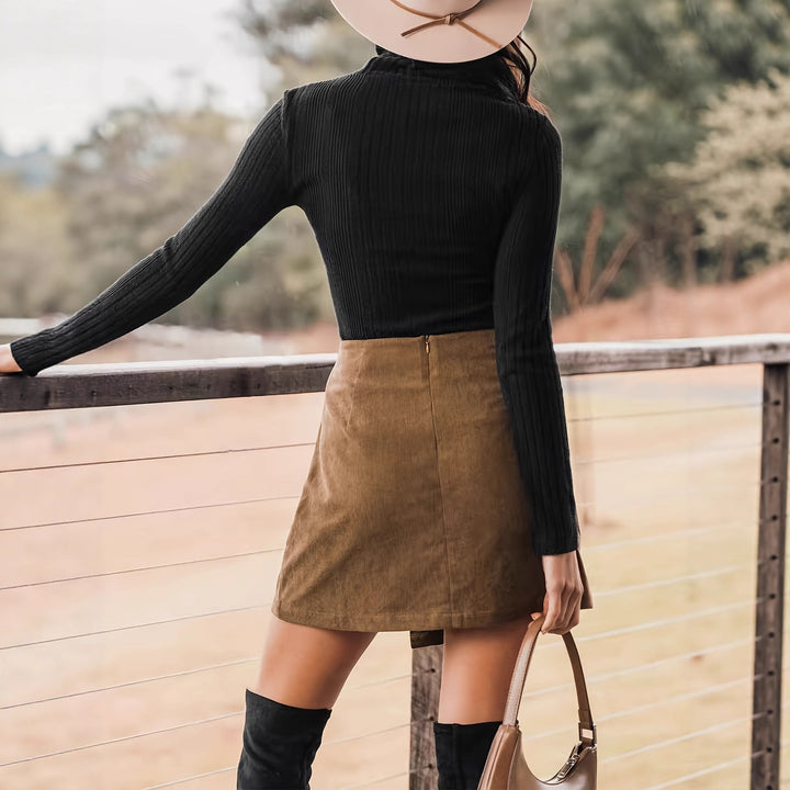Women's Mini Wrap Suede Skirt with Asymmetric Hem | A Line