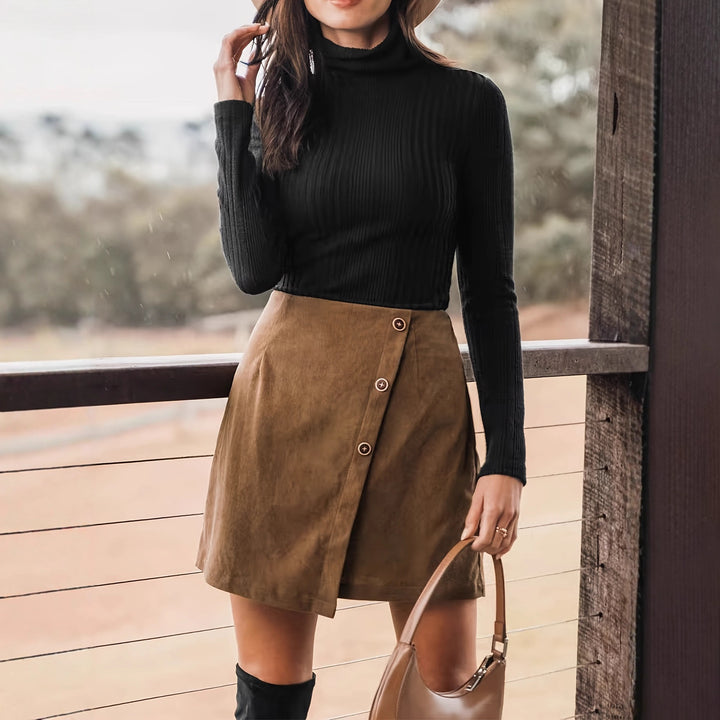 Women's Mini Wrap Suede Skirt with Asymmetric Hem | A Line