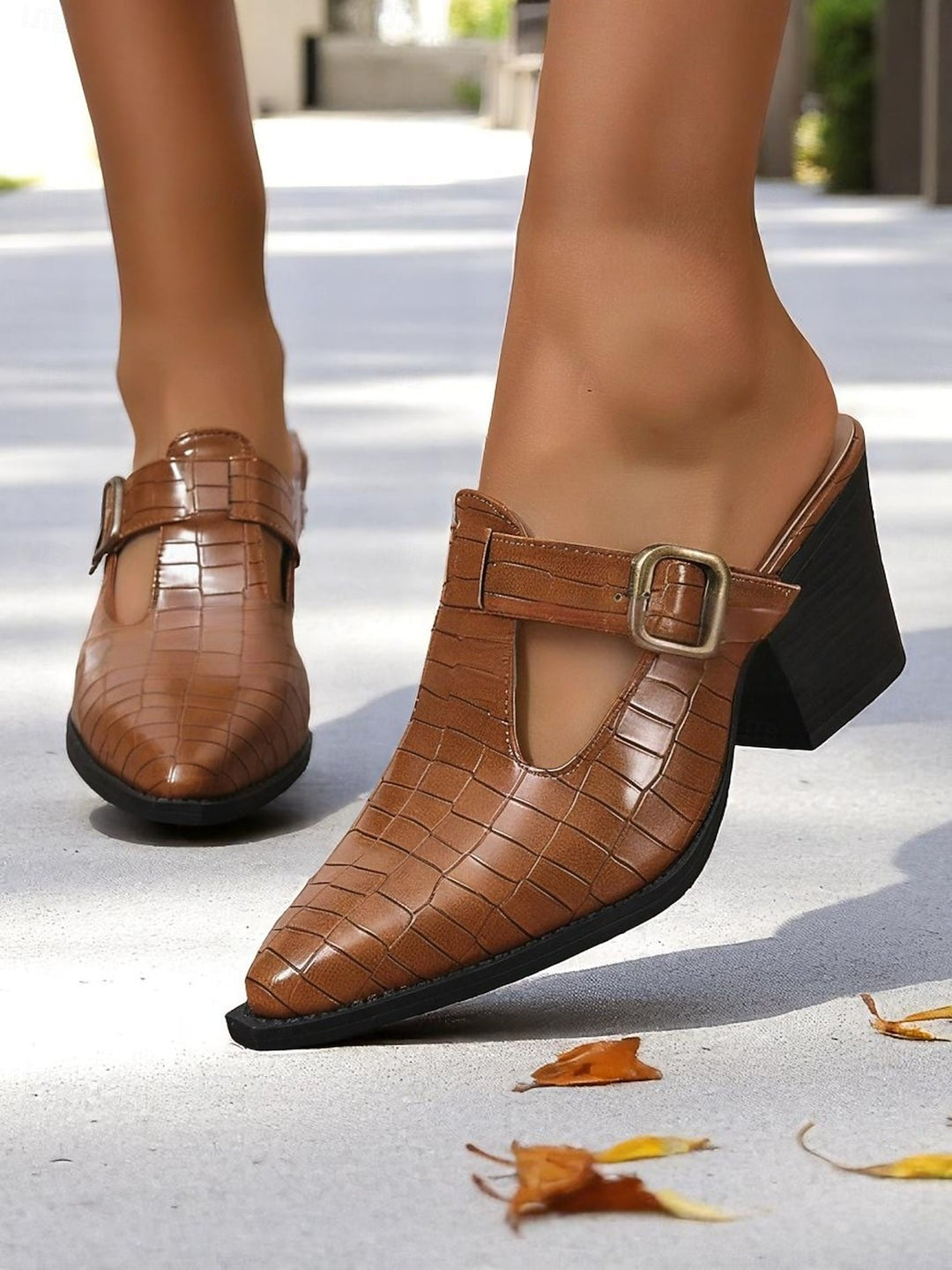 Women's Mules Buckle Cut-Out | Block Heel