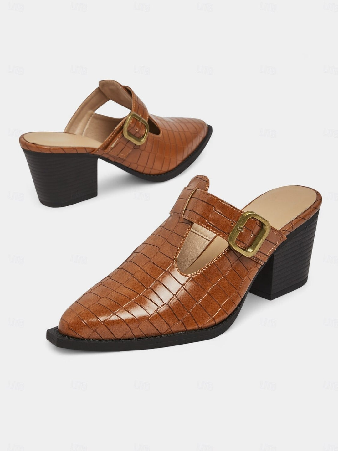 Women's Mules Buckle Cut-Out | Block Heel